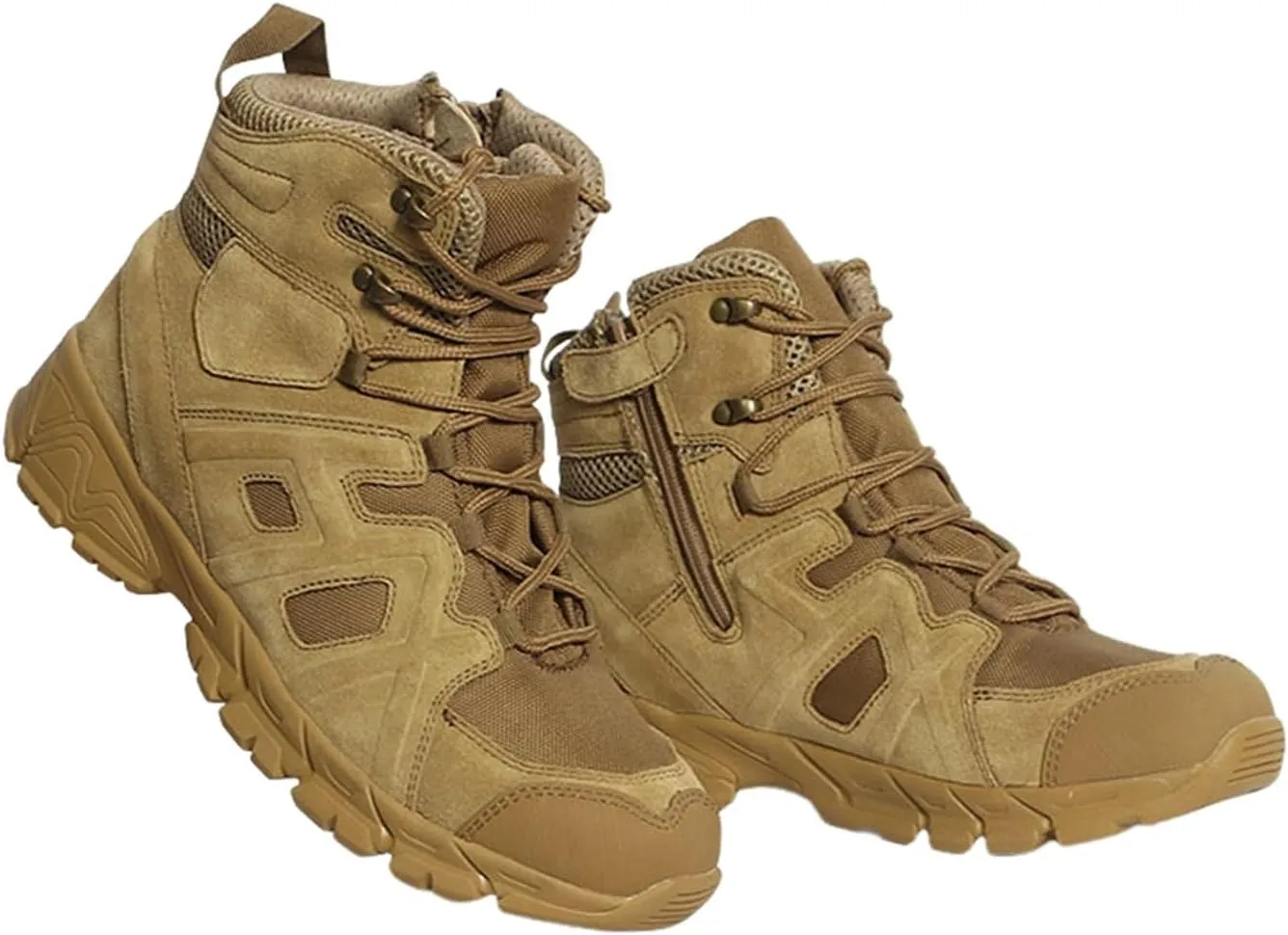 Men's Waterproof Hiking Boots, Mens Side Zip Lace Up Mid-Top Combat Tactical Boots, Non Slip Lightweight Durable Breathable Patrol Boots, for Work, Security, Motorcycle