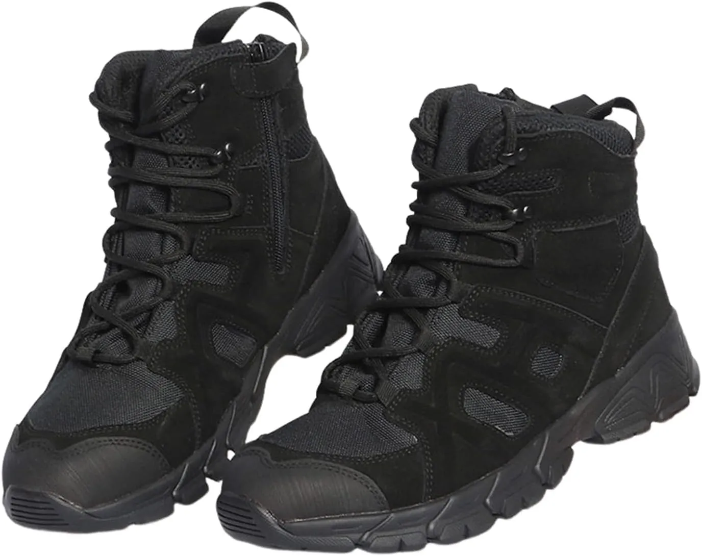 Men's Waterproof Hiking Boots, Mens Side Zip Lace Up Mid-Top Combat Tactical Boots, Non Slip Lightweight Durable Breathable Patrol Boots, for Work, Security, Motorcycle