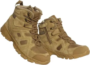 Men's Waterproof Hiking Boots, Mens Side Zip Lace Up Mid-Top Combat Tactical Boots, Non Slip Lightweight Durable Breathable Patrol Boots, for Work, Security, Motorcycle
