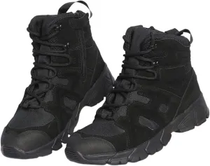 Men's Waterproof Hiking Boots, Mens Side Zip Lace Up Mid-Top Combat Tactical Boots, Non Slip Lightweight Durable Breathable Patrol Boots, for Work, Security, Motorcycle