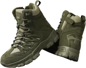 Mens Waterproof Hiking Military Tactical Boots, Mens Outdoor Army High Top Combat Tactical Patrol Boots with Side Zip, Lace Up Breathable Fashion Round Toe Desert Boots