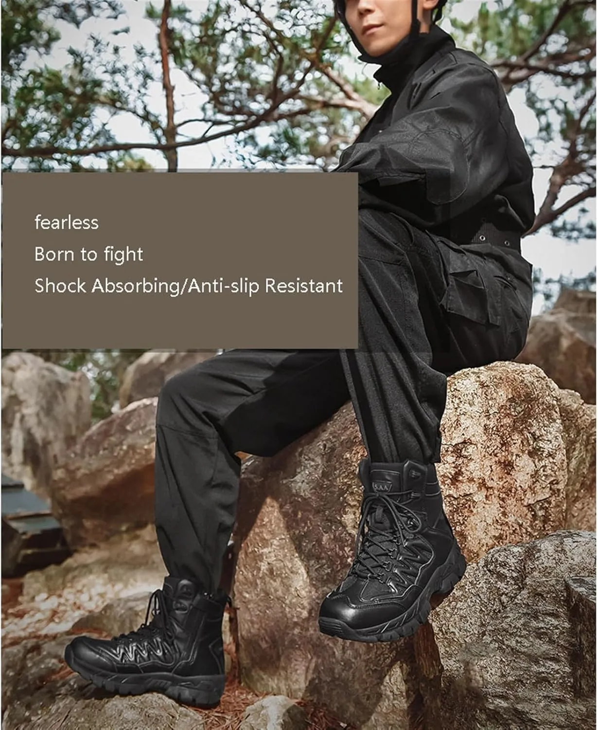 Mens Waterproof Hiking Military Tactical Boots, Mens Outdoor Army High Top Combat Tactical Patrol Boots with Side Zip, Lace Up Breathable Fashion Round Toe Desert Boots