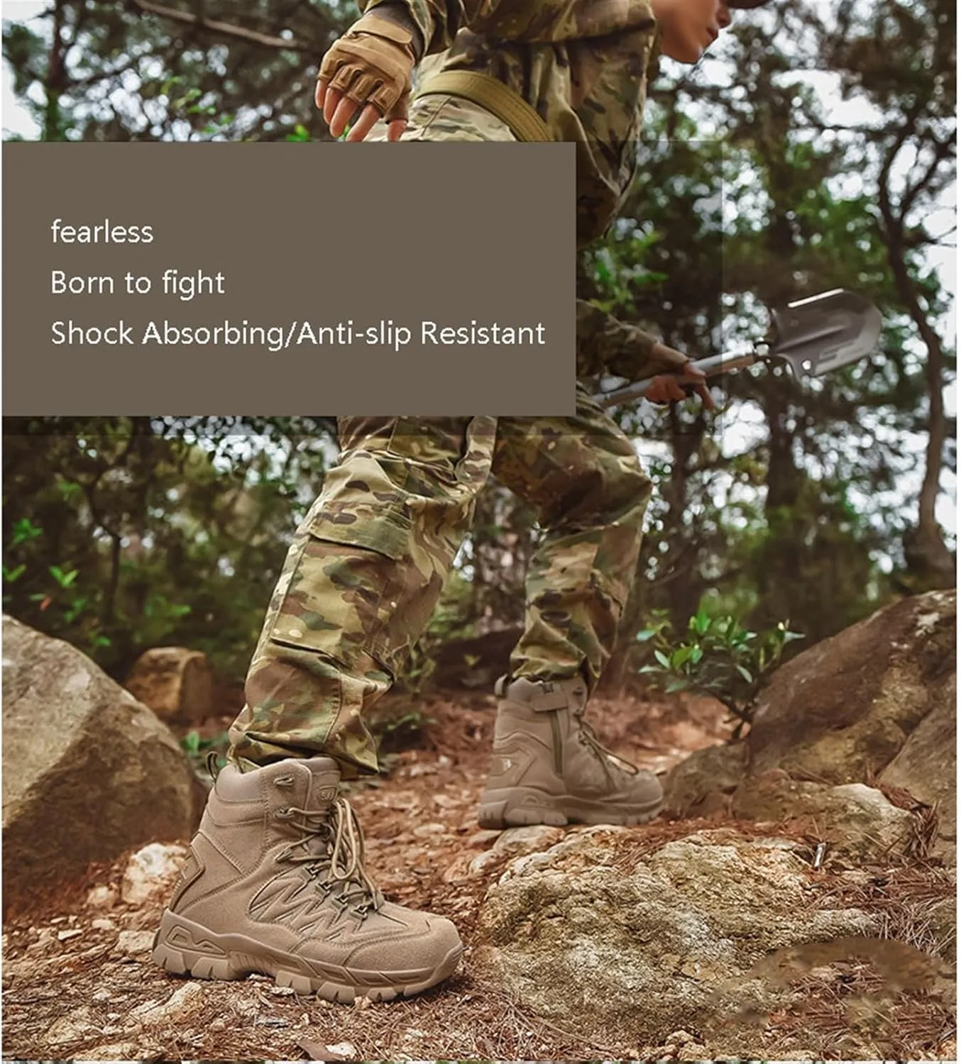 Mens Waterproof Hiking Military Tactical Boots, Mens Outdoor Army High Top Combat Tactical Patrol Boots with Side Zip, Lace Up Breathable Fashion Round Toe Desert Boots