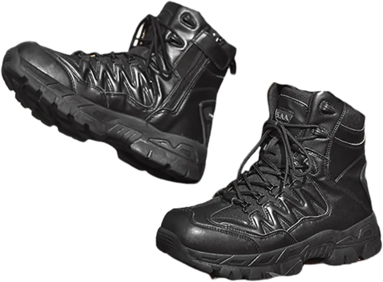 Mens Waterproof Hiking Military Tactical Boots, Mens Outdoor Army High Top Combat Tactical Patrol Boots with Side Zip, Lace Up Breathable Fashion Round Toe Desert Boots
