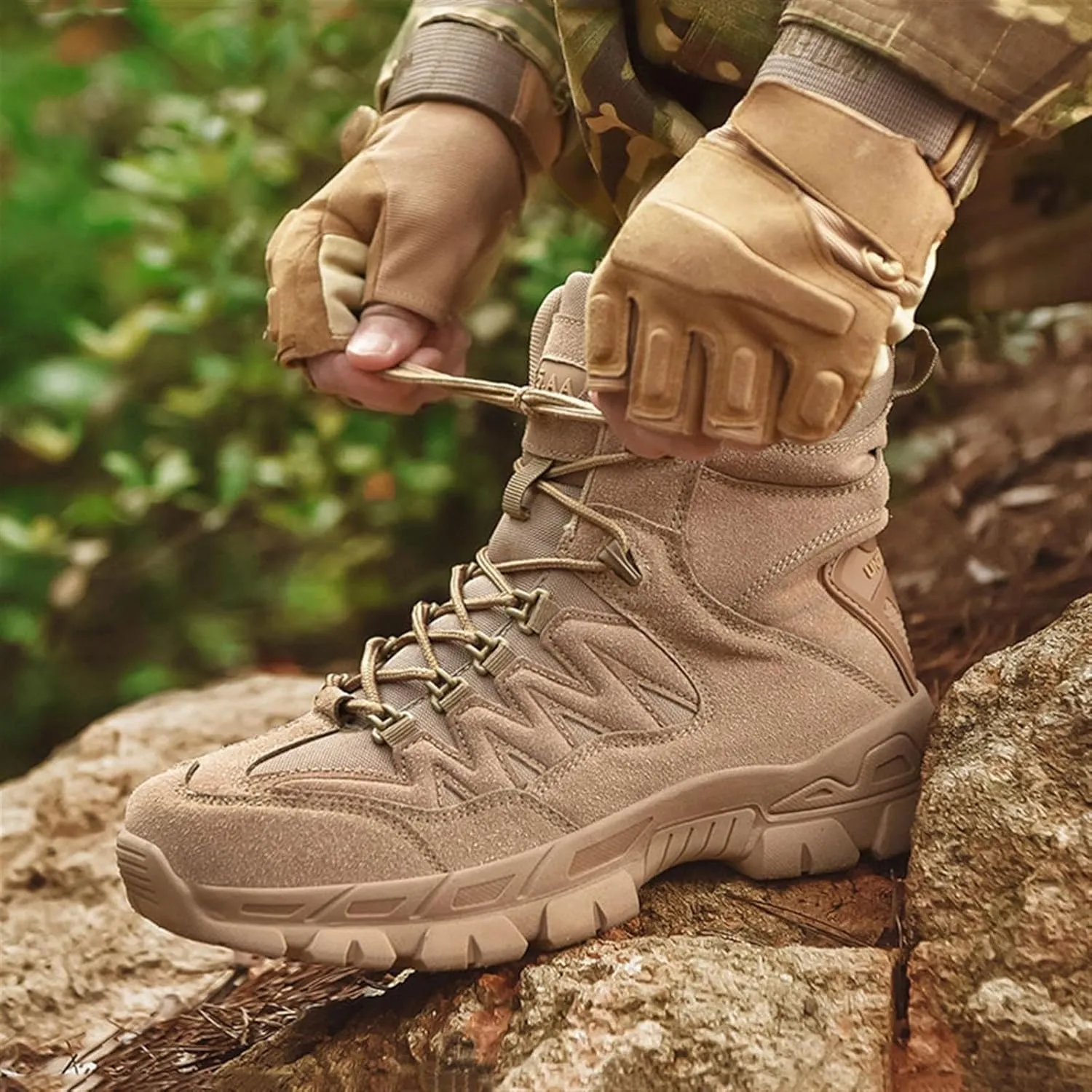 Mens Waterproof Hiking Military Tactical Boots, Mens Outdoor Army High Top Combat Tactical Patrol Boots with Side Zip, Lace Up Breathable Fashion Round Toe Desert Boots