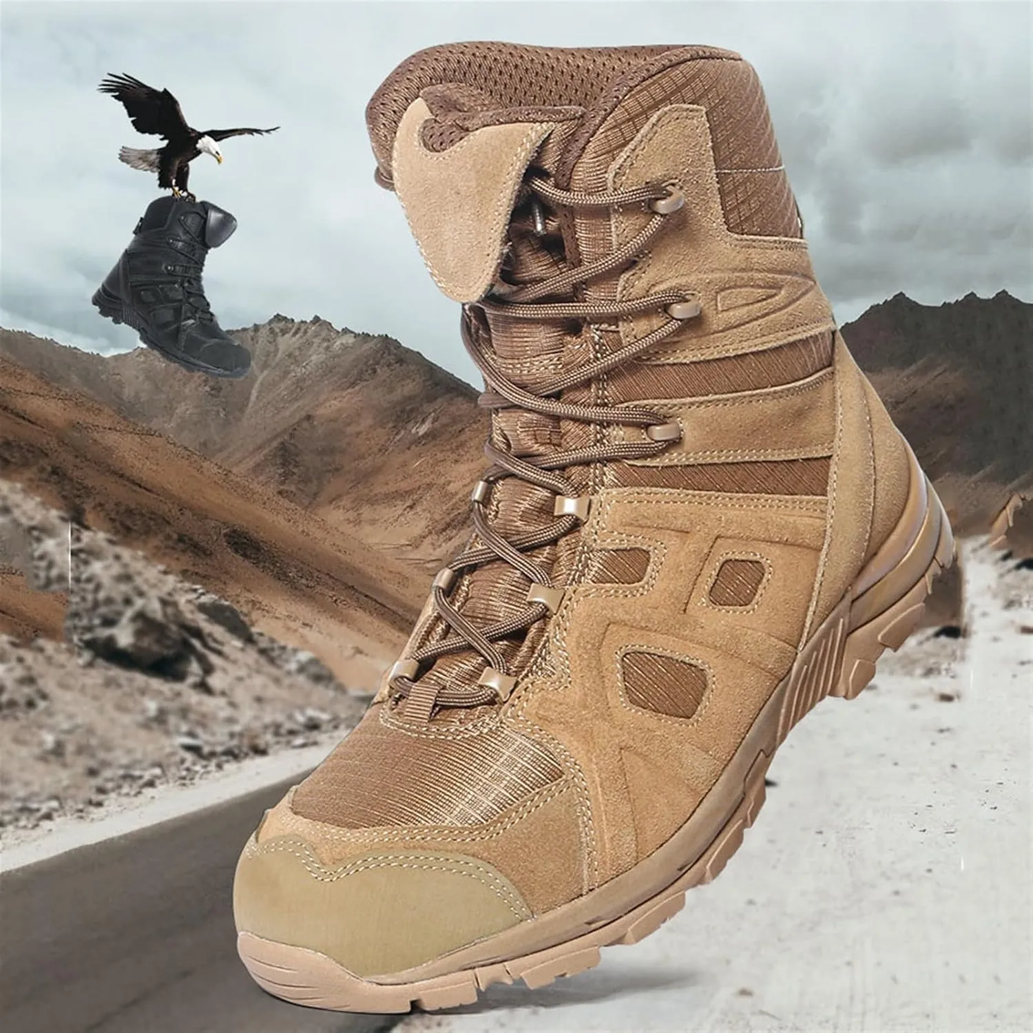 Men's Waterproof Hiking Tactical Boots, Men Lightweight and Casual High Top Durable Tactical Boot, Lace Up Tactical Safety Terrain Shoes Desert Boots, for Outdoor Sports