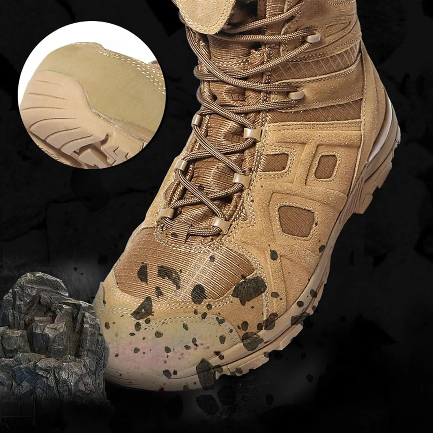 Men's Waterproof Hiking Tactical Boots, Men Lightweight and Casual High Top Durable Tactical Boot, Lace Up Tactical Safety Terrain Shoes Desert Boots, for Outdoor Sports