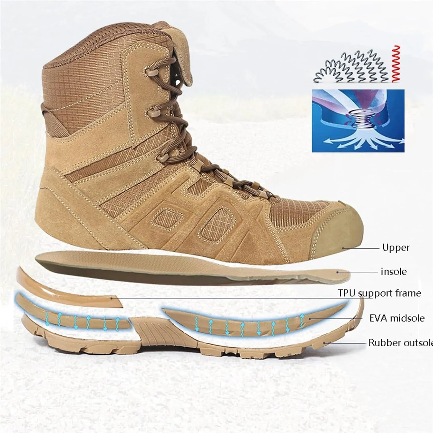 Men's Waterproof Hiking Tactical Boots, Men Lightweight and Casual High Top Durable Tactical Boot, Lace Up Tactical Safety Terrain Shoes Desert Boots, for Outdoor Sports