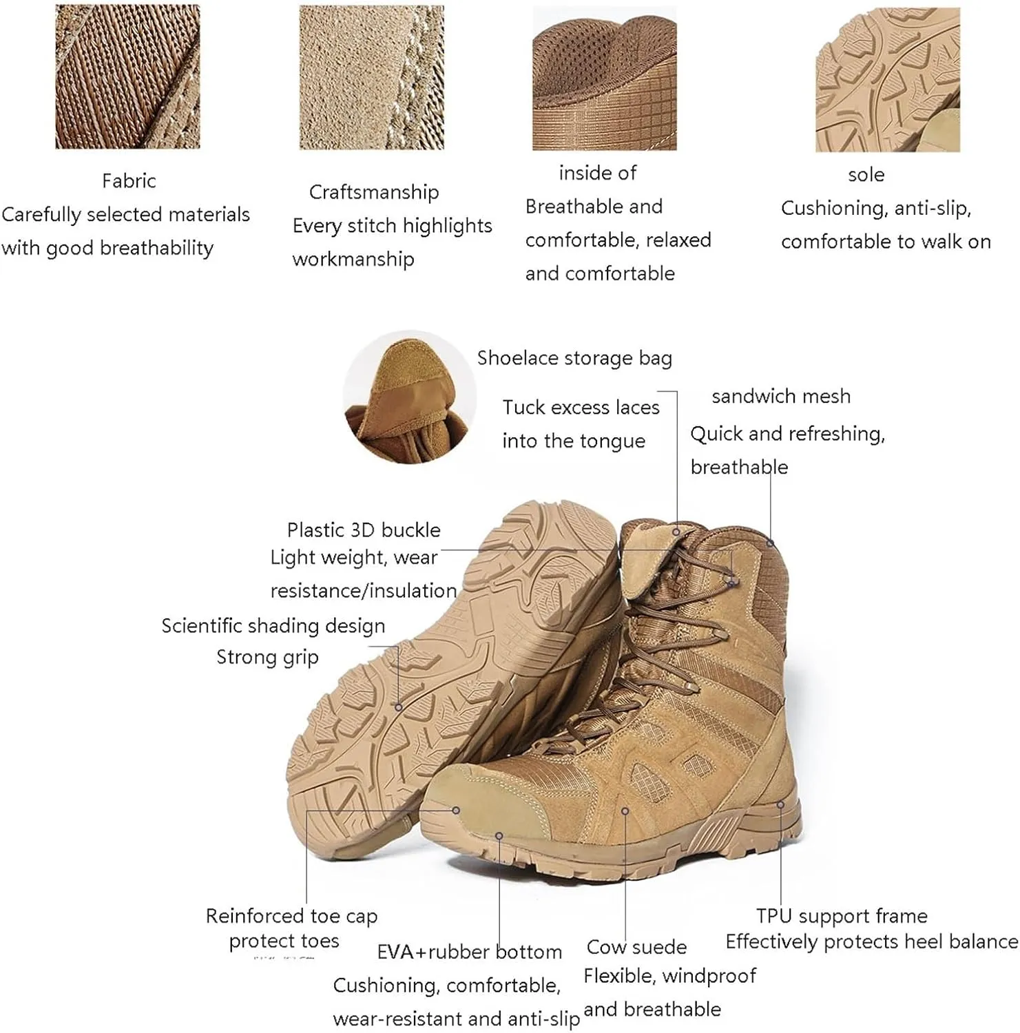 Men's Waterproof Hiking Tactical Boots, Men Lightweight and Casual High Top Durable Tactical Boot, Lace Up Tactical Safety Terrain Shoes Desert Boots, for Outdoor Sports