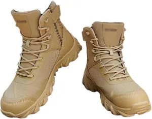 Men's Waterproof Non Slip Breathable Hiking Boots, Mens Plus Size High Top Lace Up Side Zipper Military Tactical Boots, Casual Fashion Round Toe Combat Boots, for Work, Security