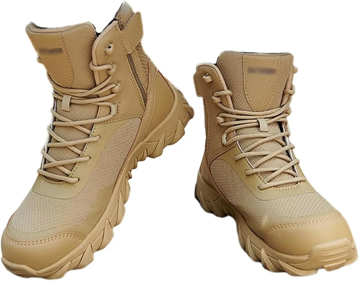 Men's Waterproof Non Slip Breathable Hiking Boots, Mens Plus Size High Top Lace Up Side Zipper Military Tactical Boots, Casual Fashion Round Toe Combat Boots, for Work, Security