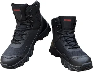 Men's Waterproof Non Slip Breathable Hiking Boots, Mens Plus Size High Top Lace Up Side Zipper Military Tactical Boots, Casual Fashion Round Toe Combat Boots, for Work, Security
