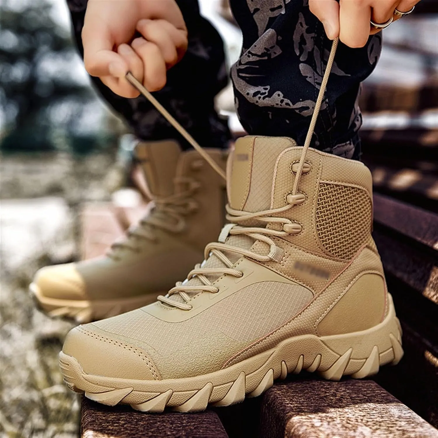 Men's Waterproof Non Slip Breathable Hiking Boots, Mens Plus Size High Top Lace Up Side Zipper Military Tactical Boots, Casual Fashion Round Toe Combat Boots, for Work, Security