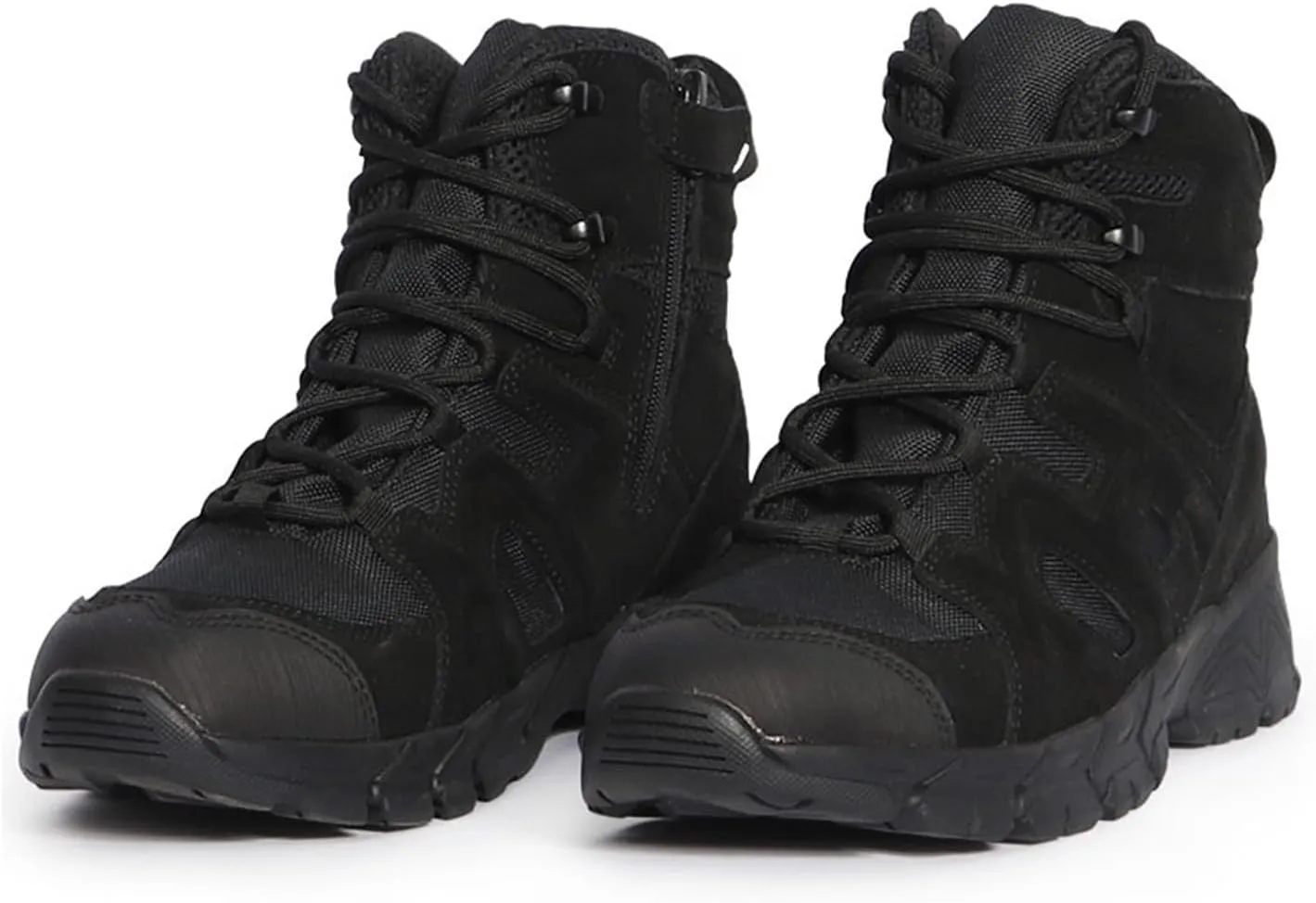 Men's Waterproof Tactical Boots, Mens Mid Top Side Zipper Lace Up Anti Collision Tactical Boots, Tactical Safety Breathable Desert Boots, for Tactical, Hiking, Motorcycle, Climbing