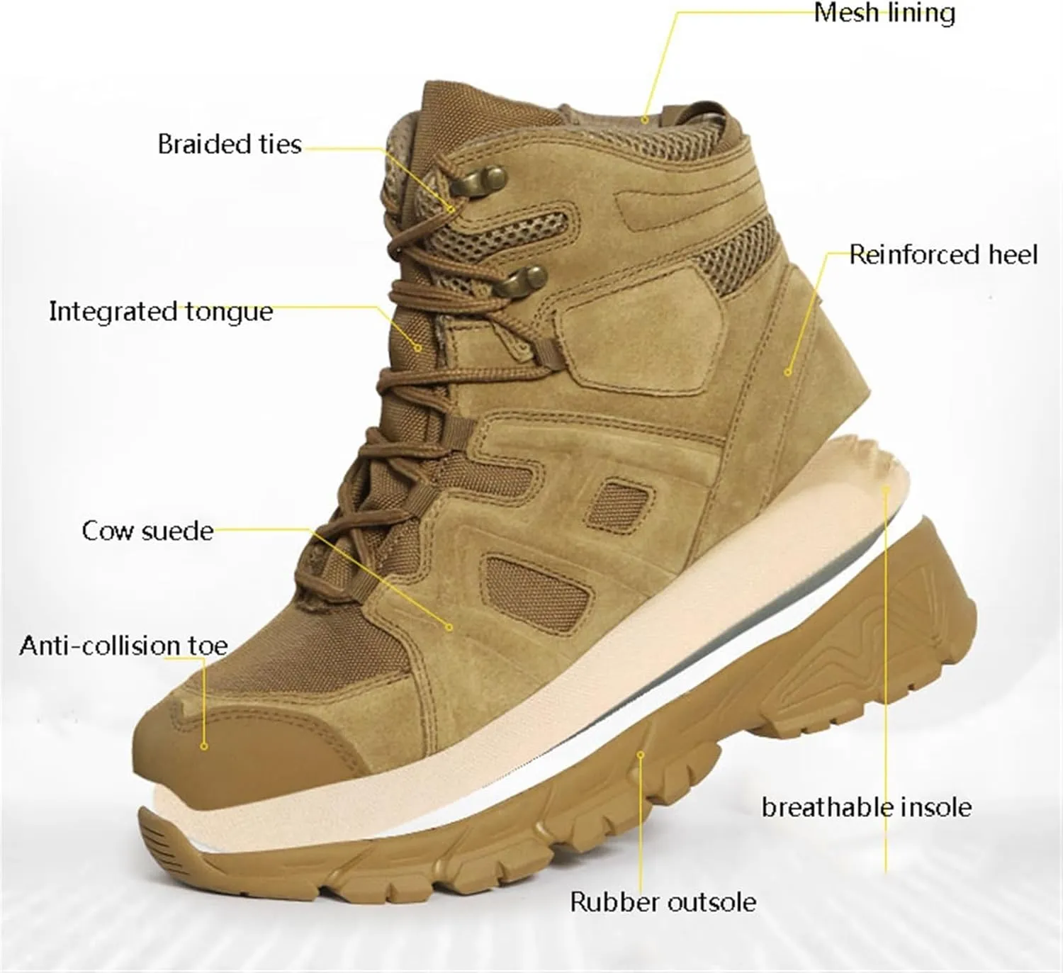 Men's Waterproof Tactical Boots, Mens Mid Top Side Zipper Lace Up Anti Collision Tactical Boots, Tactical Safety Breathable Desert Boots, for Tactical, Hiking, Motorcycle, Climbing