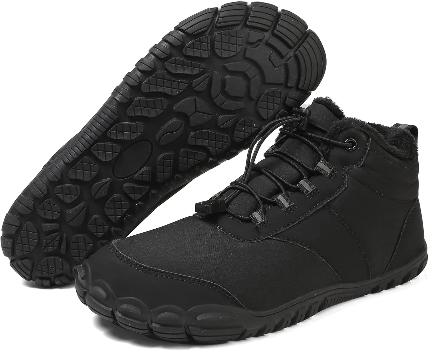 Mens Winter Barefoot Hiking Boots Slip-On Warm Zero Drop Snow Boots with Wide Toe Box Ankle Bootie Cut Minimalist Waterproof Five-Finger Sneakers for Hiking Walking Outdoor Adventures Unisex Design