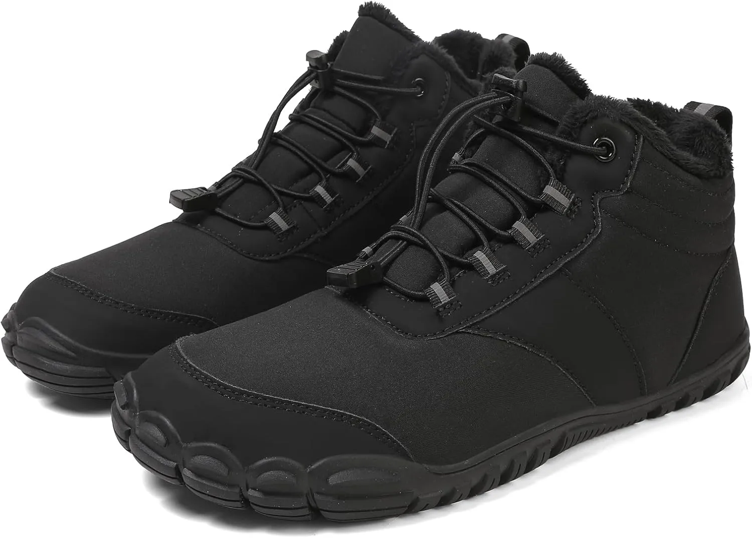 Mens Winter Barefoot Hiking Boots Slip-On Warm Zero Drop Snow Boots with Wide Toe Box Ankle Bootie Cut Minimalist Waterproof Five-Finger Sneakers for Hiking Walking Outdoor Adventures Unisex Design