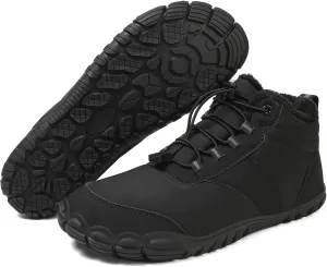Mens Winter Barefoot Hiking Boots Slip-On Warm Zero Drop Snow Boots with Wide Toe Box Ankle Bootie Cut Minimalist Waterproof Five-Finger Sneakers for Hiking Walking Outdoor Adventures Unisex Design