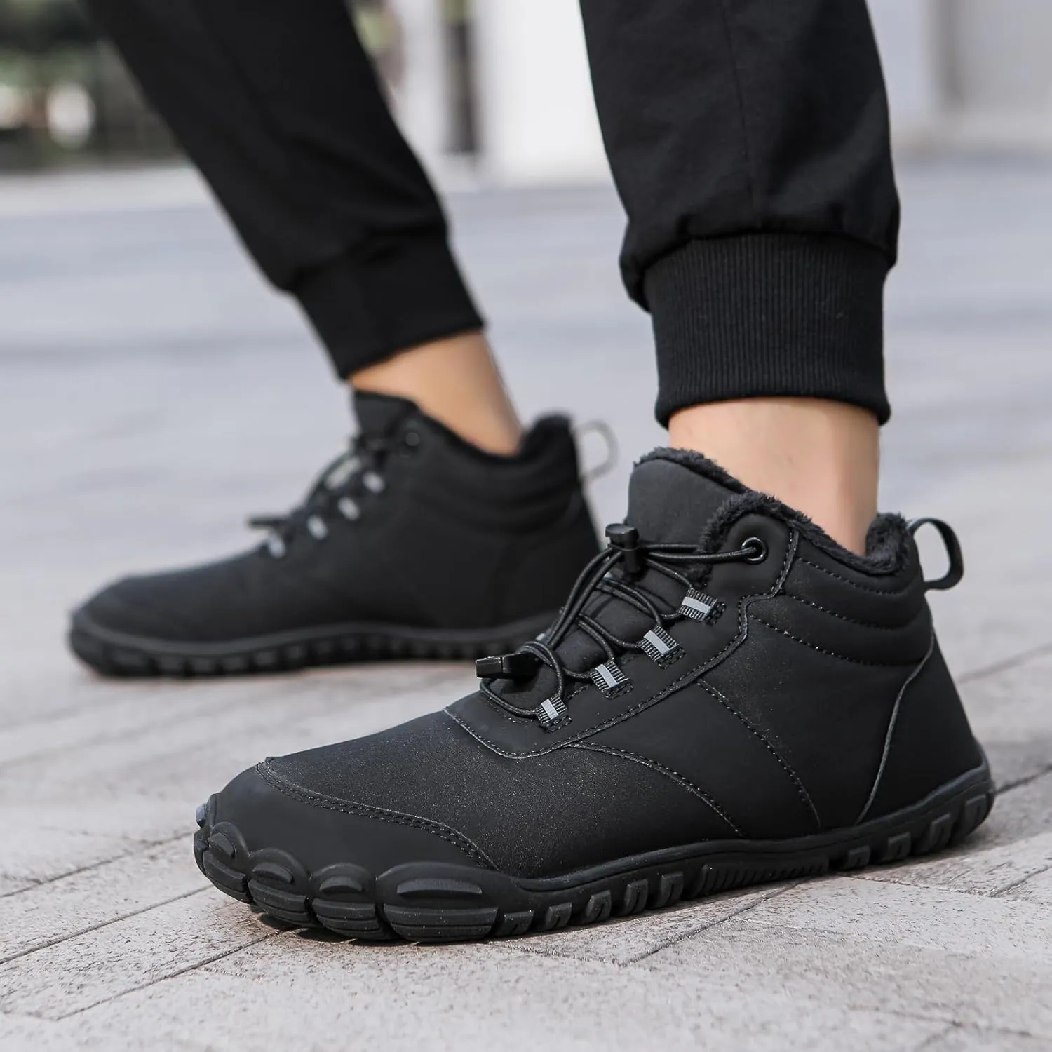 Mens Winter Barefoot Hiking Boots Slip-On Warm Zero Drop Snow Boots with Wide Toe Box Ankle Bootie Cut Minimalist Waterproof Five-Finger Sneakers for Hiking Walking Outdoor Adventures Unisex Design