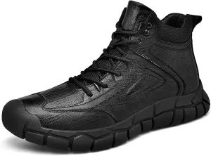 Mens Winter Boots, Outdoor Plush Warm Retro Trend Snow Rain Lace Up Waterproof Hiking Shoes, for Trekking Skiing Durable Rubber Sole Mens Snow Boots