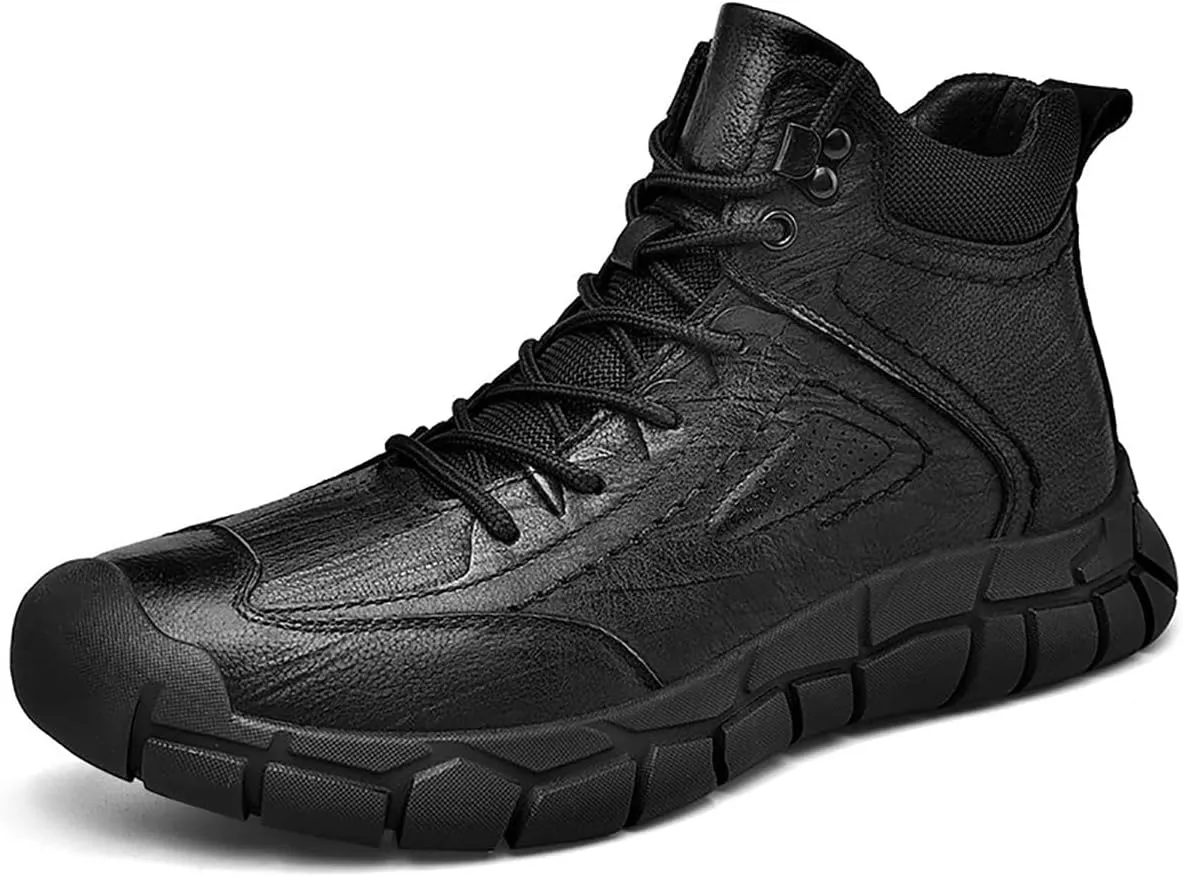 Mens Winter Boots, Outdoor Plush Warm Retro Trend Snow Rain Lace Up Waterproof Hiking Shoes, for Trekking Skiing Durable Rubber Sole Mens Snow Boots