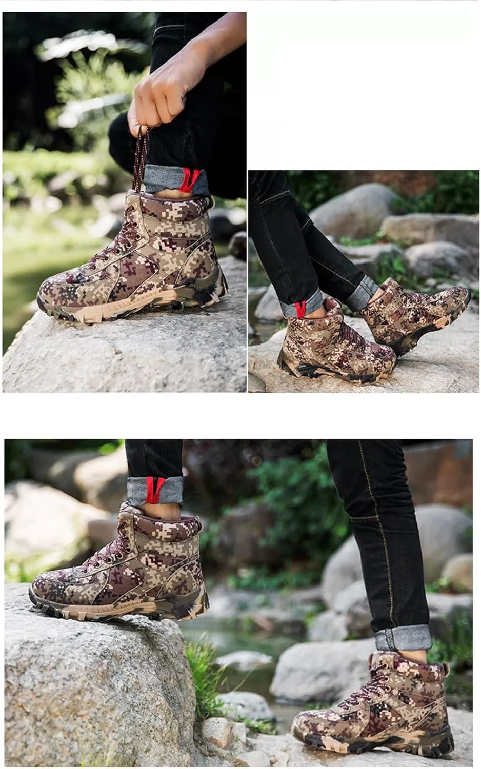 Men's Winter Waterproof Snow Boots, Mens Camouflage Waterproof Fur Lined Winter Hiking Snow Boot, Warm Anti Slip Comfortable Lace up Ankle Boots, for Hiking, Walking, Camping, Athletic