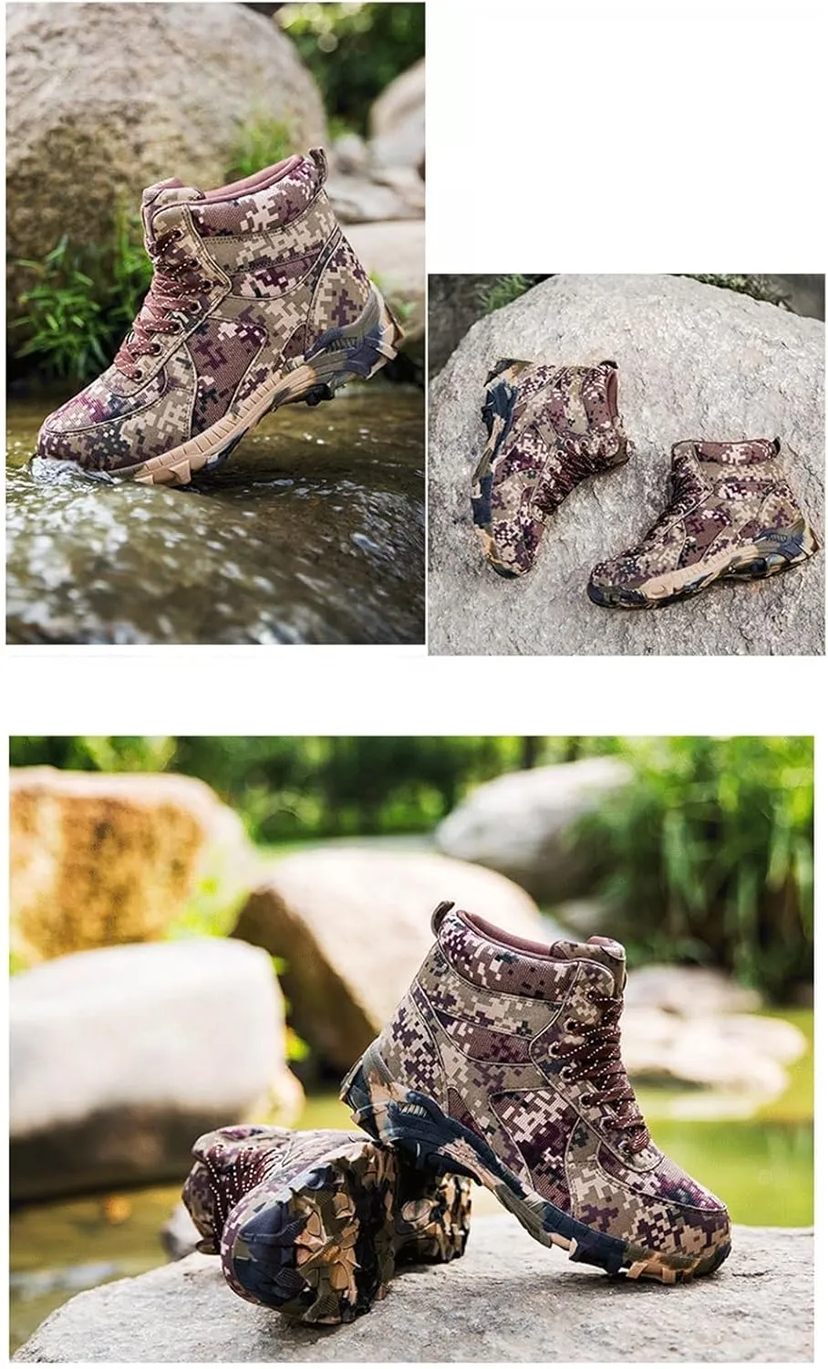 Men's Winter Waterproof Snow Boots, Mens Camouflage Waterproof Fur Lined Winter Hiking Snow Boot, Warm Anti Slip Comfortable Lace up Ankle Boots, for Hiking, Walking, Camping, Athletic