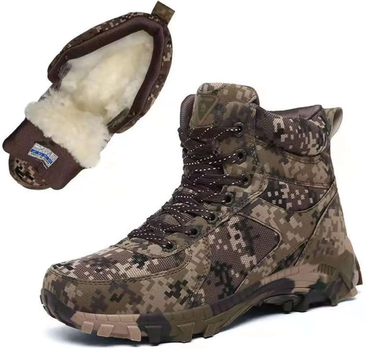 Men's Winter Waterproof Snow Boots, Mens Camouflage Waterproof Fur Lined Winter Hiking Snow Boot, Warm Anti Slip Comfortable Lace up Ankle Boots, for Hiking, Walking, Camping, Athletic