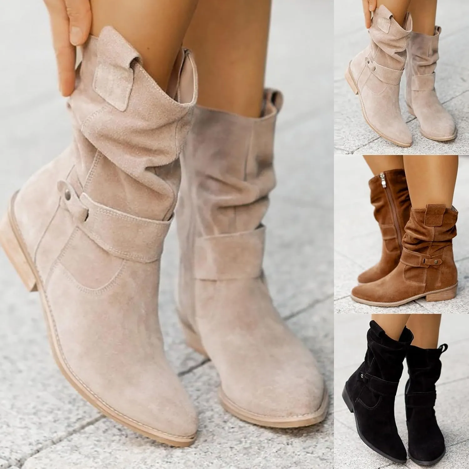 Mid Calf Booties for Women Women Dressy Comfortable Boots Round Toe Low and Square Heels Fashion Casual Women Boots