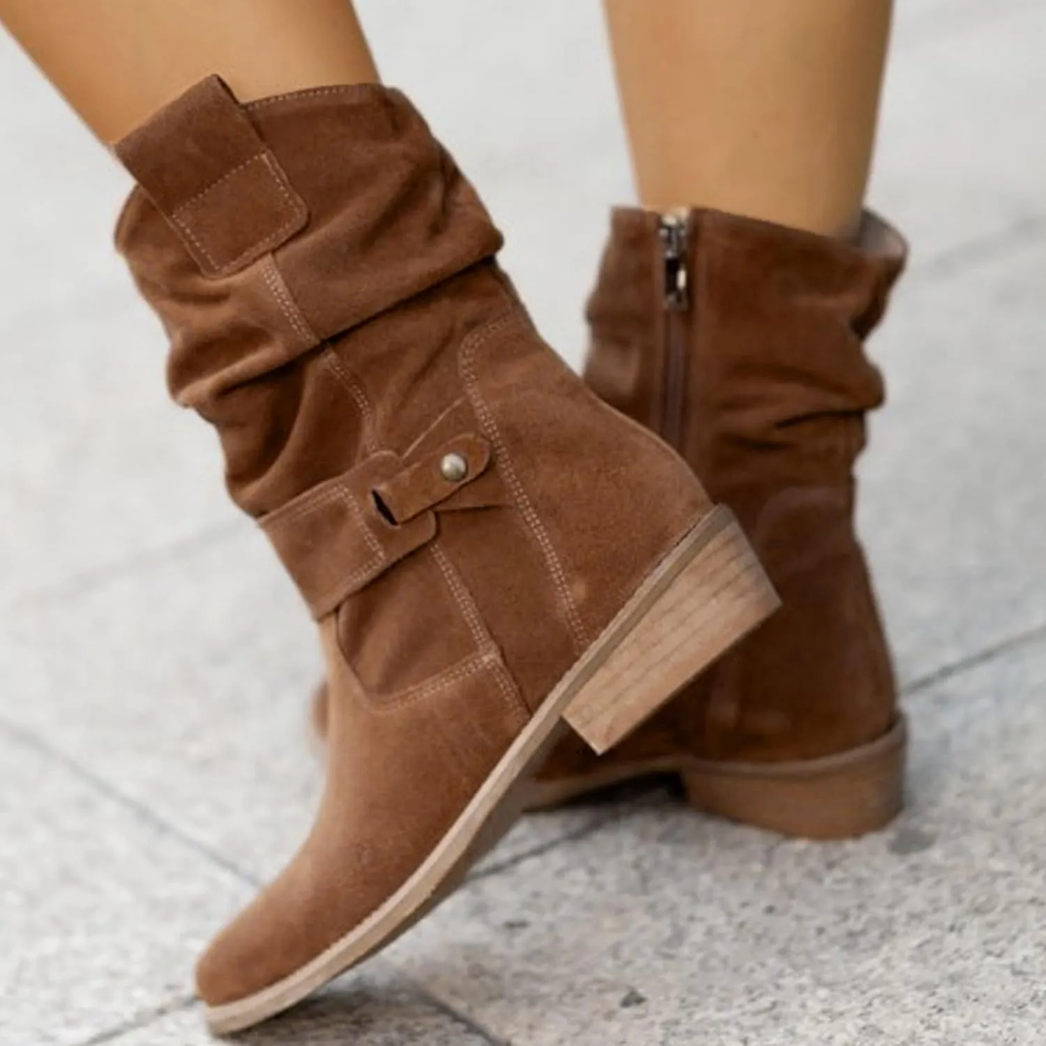Mid Calf Booties for Women Women Dressy Comfortable Boots Round Toe Low and Square Heels Fashion Casual Women Boots