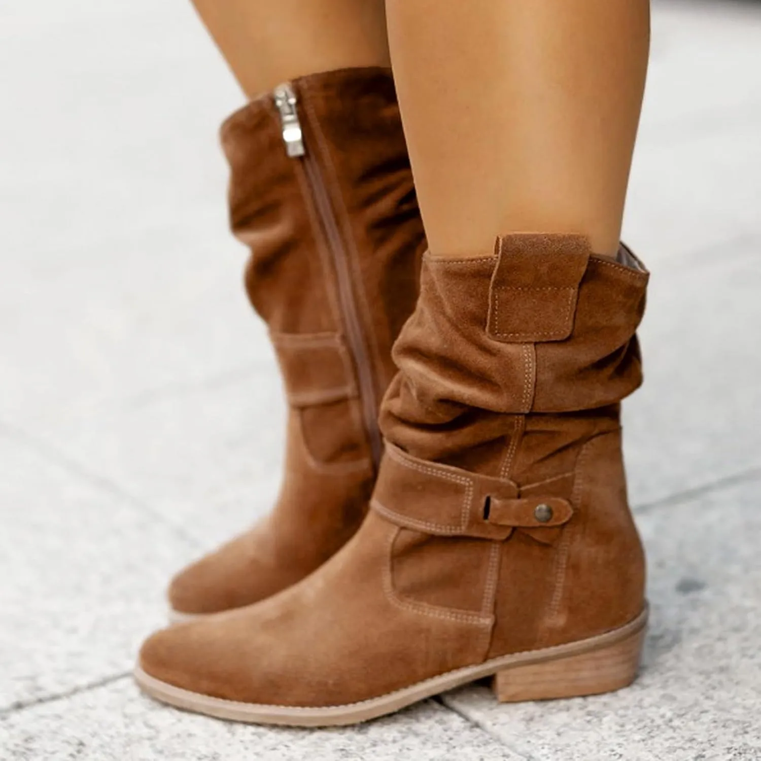 Mid Calf Booties for Women Women Dressy Comfortable Boots Round Toe Low and Square Heels Fashion Casual Women Boots