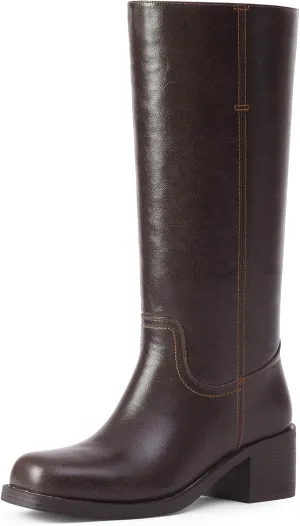 Mid Calf Boots for Women Chunky Block Heel Women??s Tall Boots Square Toe Comfortable Casual Boots Low Heel Trendy Stylish Boots