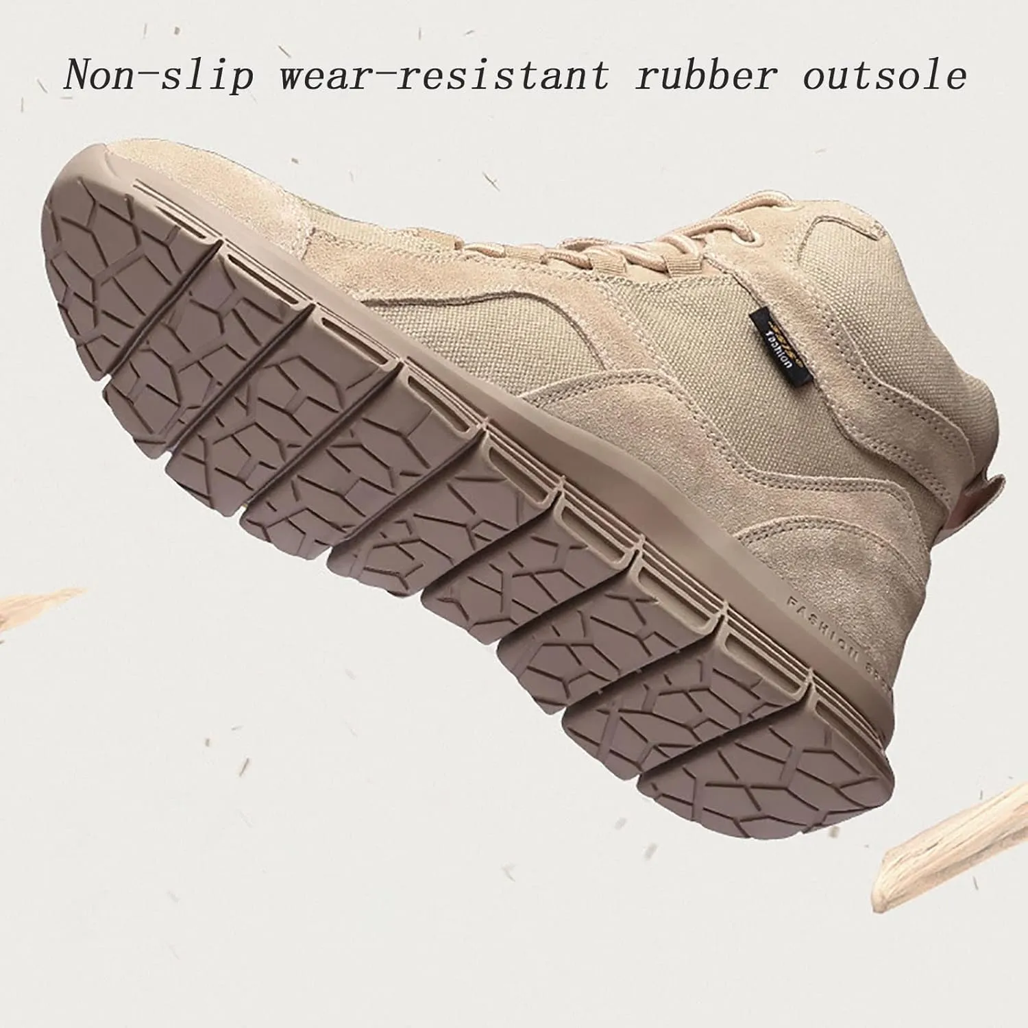 Military and Tactical Boots for Men, Autumn and Winter Breathable High-top Suede Leather Outdoor Boots, Durable Lace-up Waterproof Rubber Hiking Boots