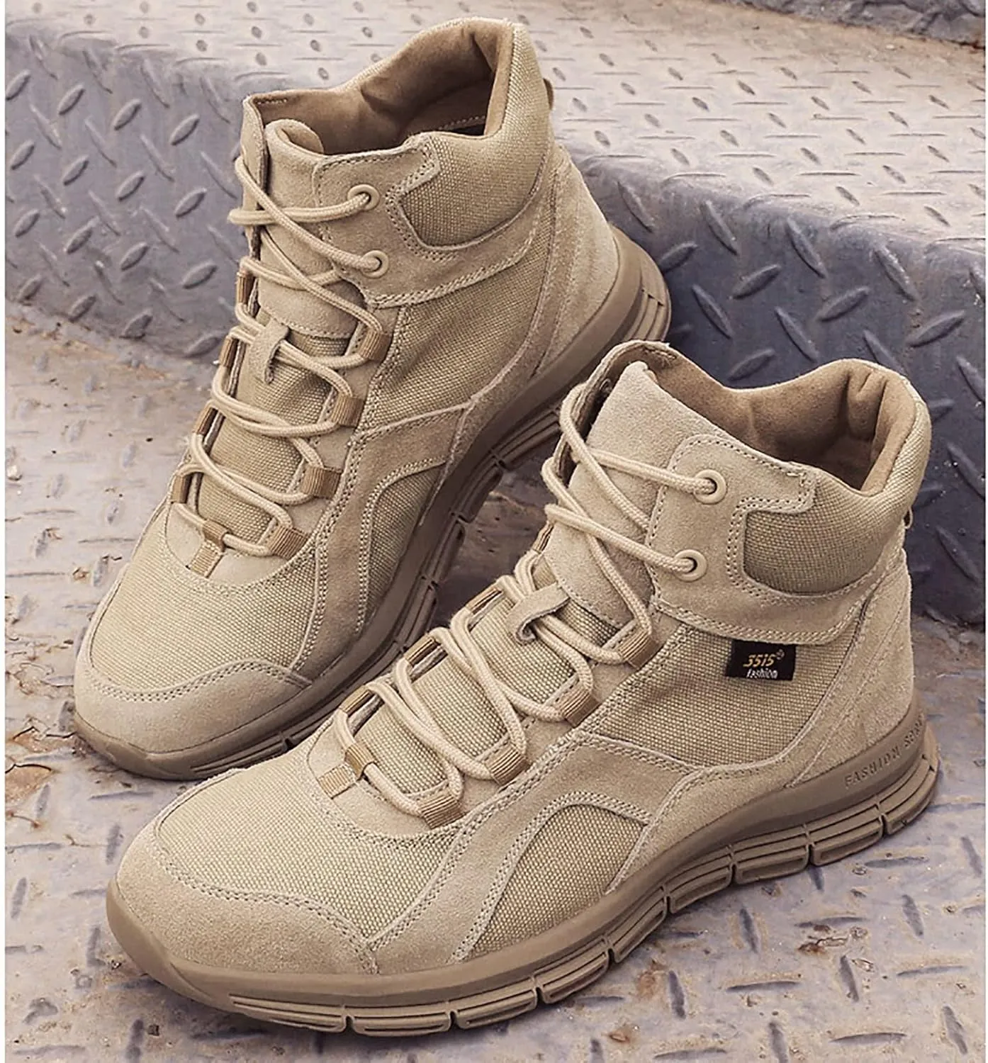 Military and Tactical Boots for Men, Autumn and Winter Breathable High-top Suede Leather Outdoor Boots, Durable Lace-up Waterproof Rubber Hiking Boots
