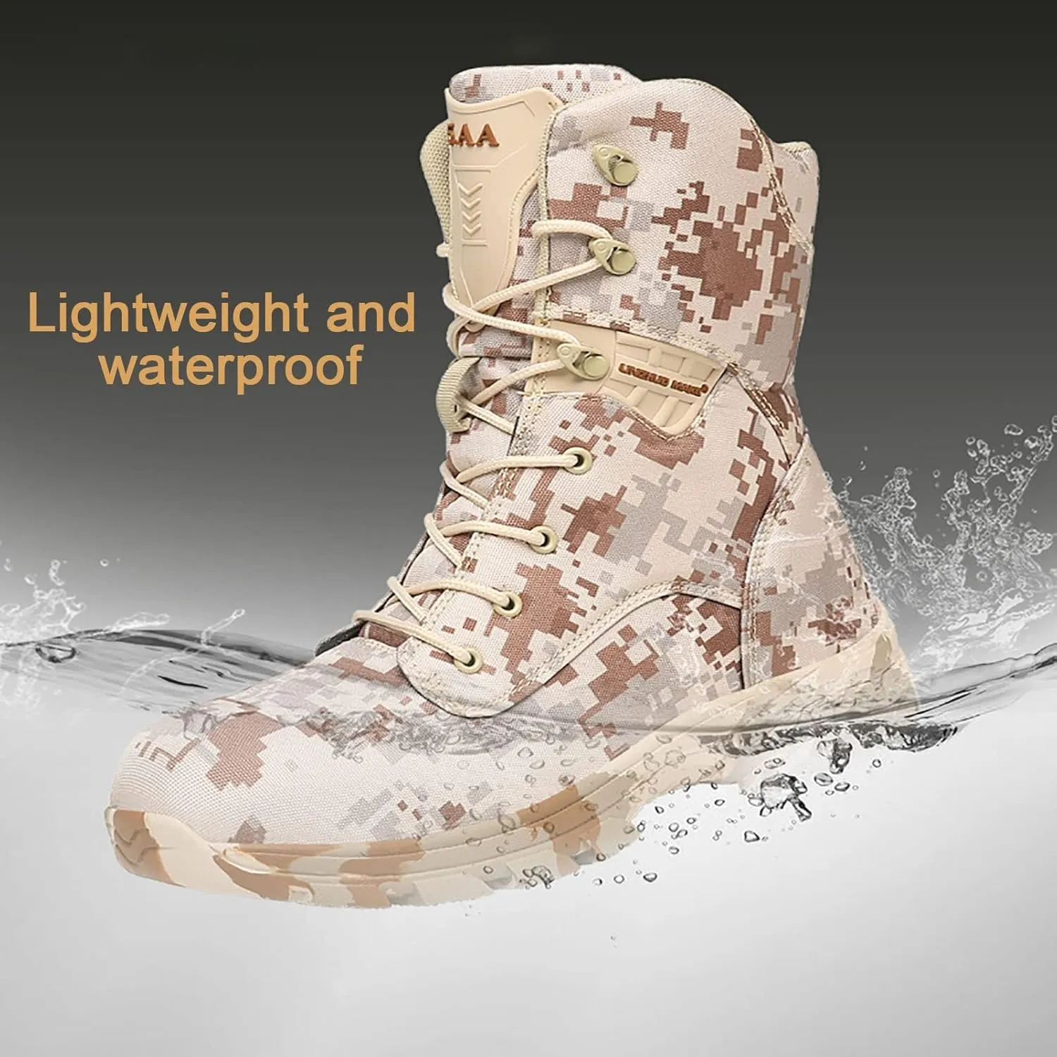 Military and Tactical Boots for men, Non-Slip Waterproof Comfortable Shock Mountaineering Boots, Outdoor Lace-Up Sports Lightweight Durable Breathable Hiking Shoes
