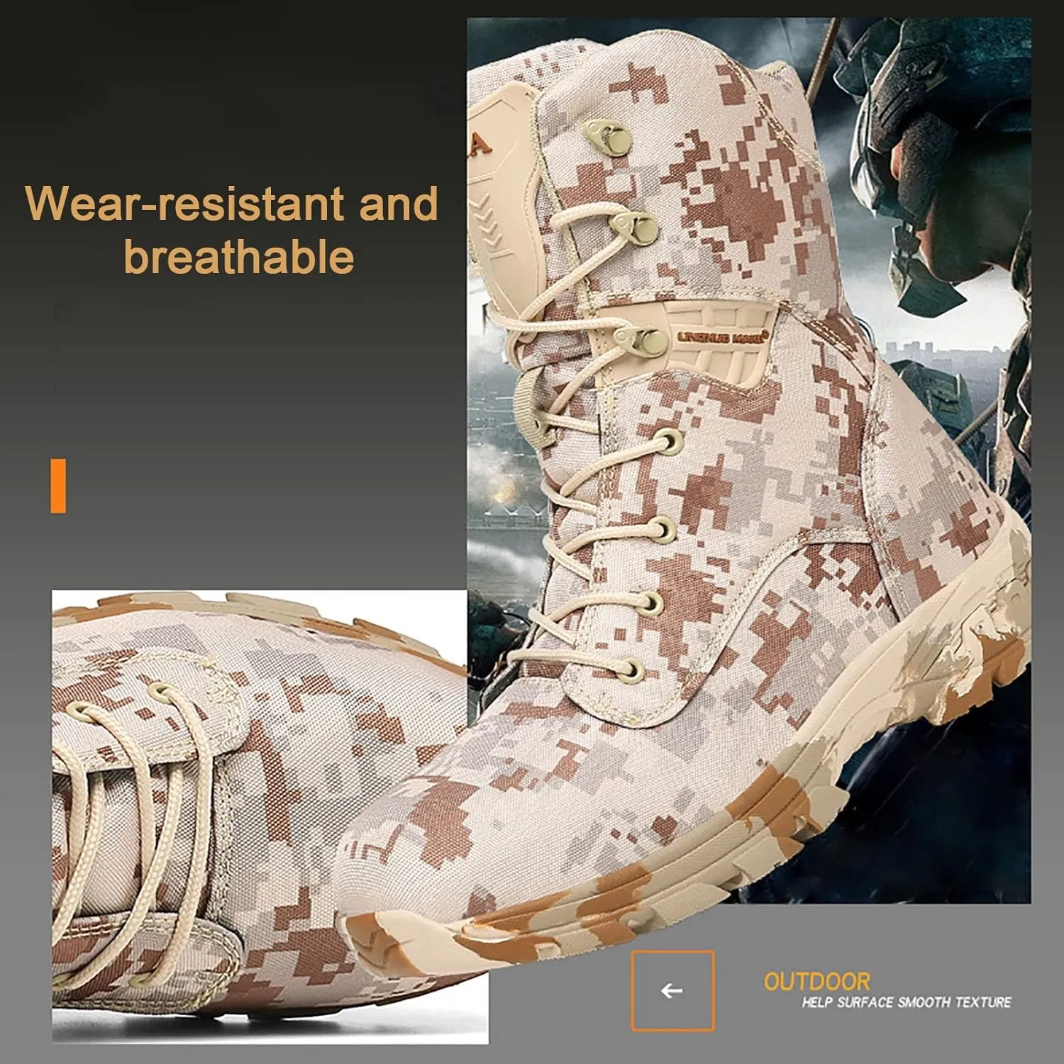 Military and Tactical Boots for men, Non-Slip Waterproof Comfortable Shock Mountaineering Boots, Outdoor Lace-Up Sports Lightweight Durable Breathable Hiking Shoes