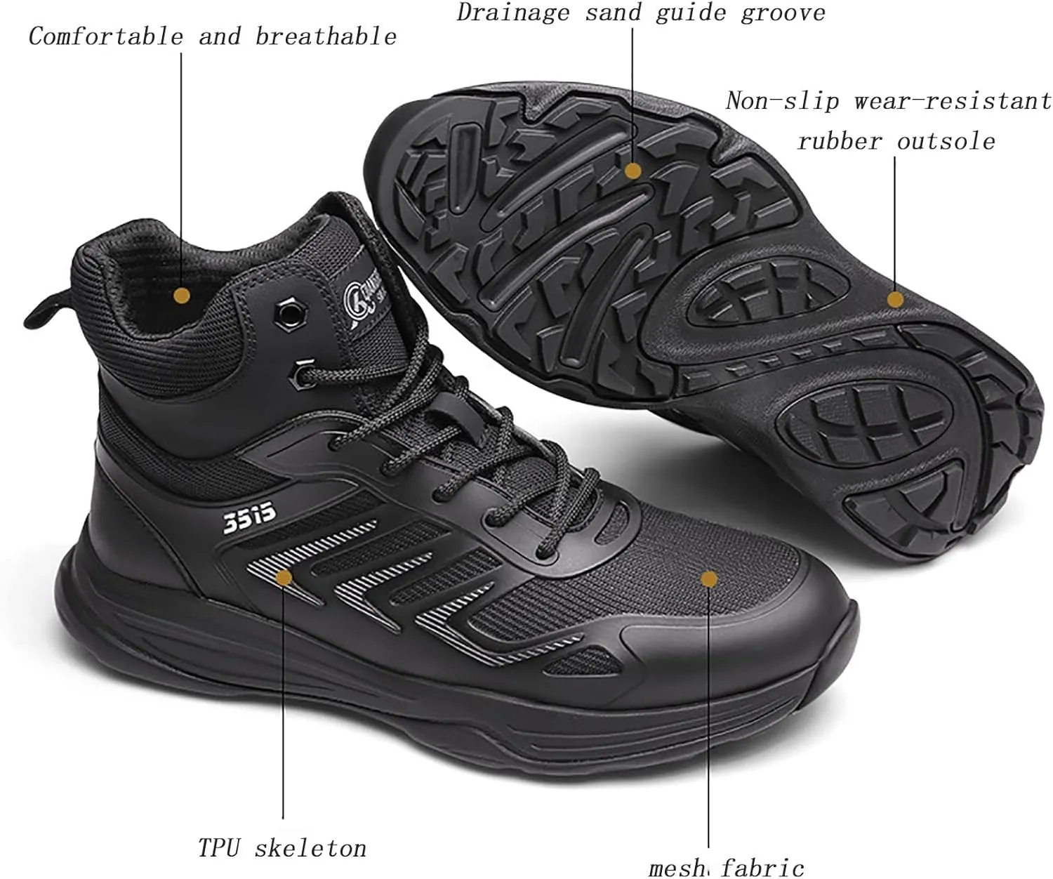 Military and Tactical Boots for Men, Spring Autumn Lightweight Breathable High-top Outdoor Boots, Durable Lace-up Waterproof Non-slip Rubber Hiking Boots