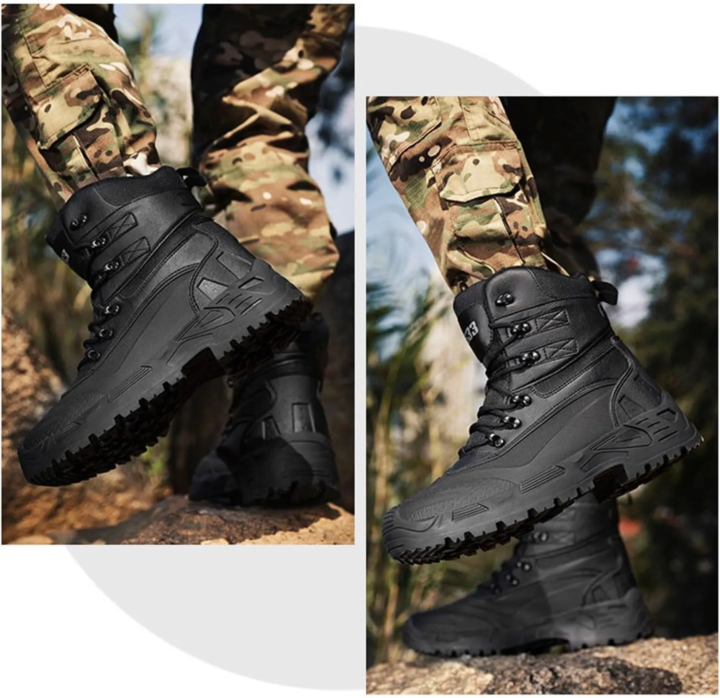 Military Boots for Men, Men's Lightweight Plus Size High Top Lace Up Breathable Tactical Boots, Waterproof Non Slip Fashion Round Toe Hiking Boots, for Tactical, Military