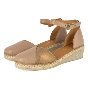 Mirembe : Ladies Leather Wedge Espadrille in Timber Cayak & Beige Spirit