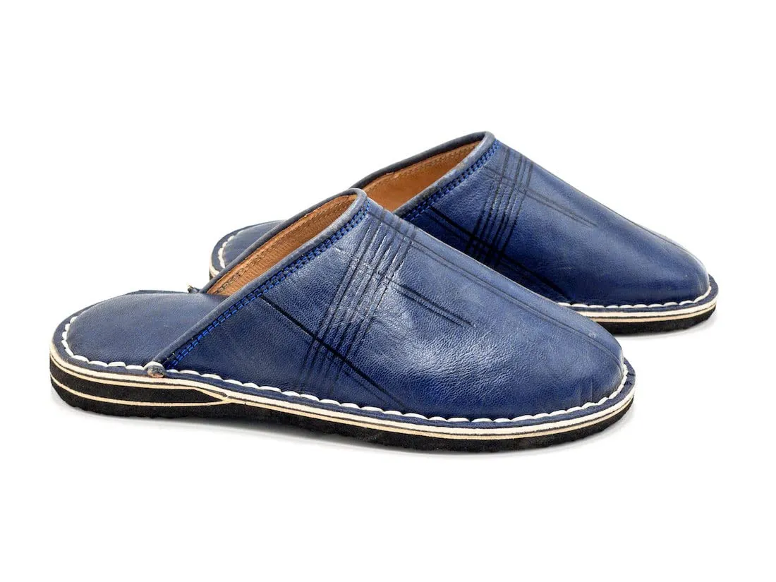 Moroccan babouche shoe | Leather slipper | Unisex Handmade Babouches slippers Dyed With Natural Color | babouche men | babouche women (45 EU, Blue)