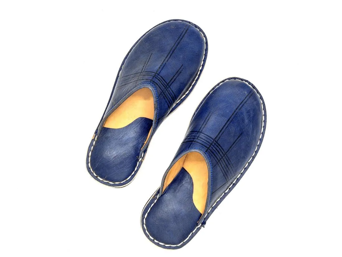 Moroccan babouche shoe | Leather slipper | Unisex Handmade Babouches slippers Dyed With Natural Color | babouche men | babouche women (45 EU, Blue)
