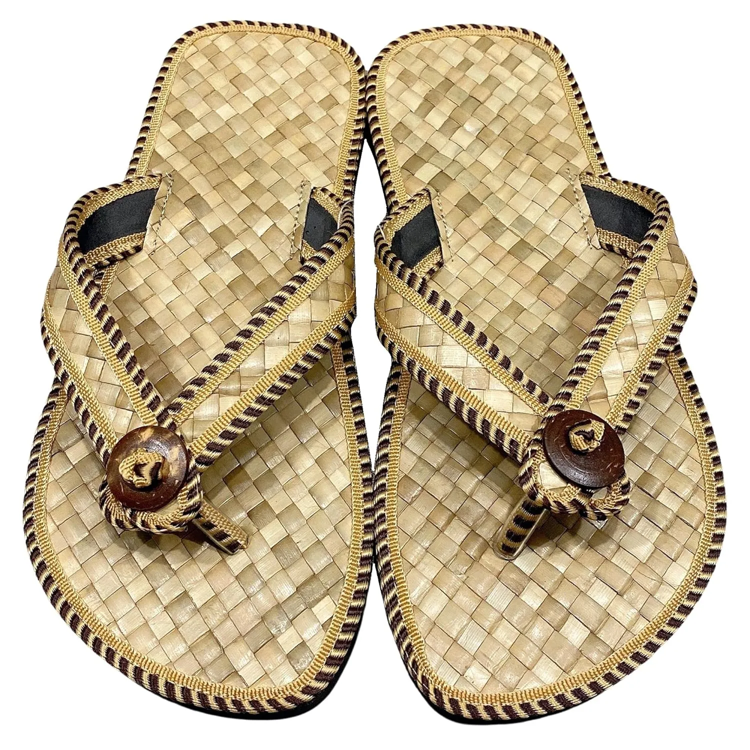 Natural Flip Flops slippers Hand-woven Straw Sandals Handmade shoes Tropical pandanus tress leaf perfect for your feet (L)