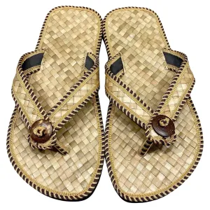 Natural Flip Flops slippers Hand-woven Straw Sandals Handmade shoes Tropical pandanus tress leaf perfect for your feet (L)