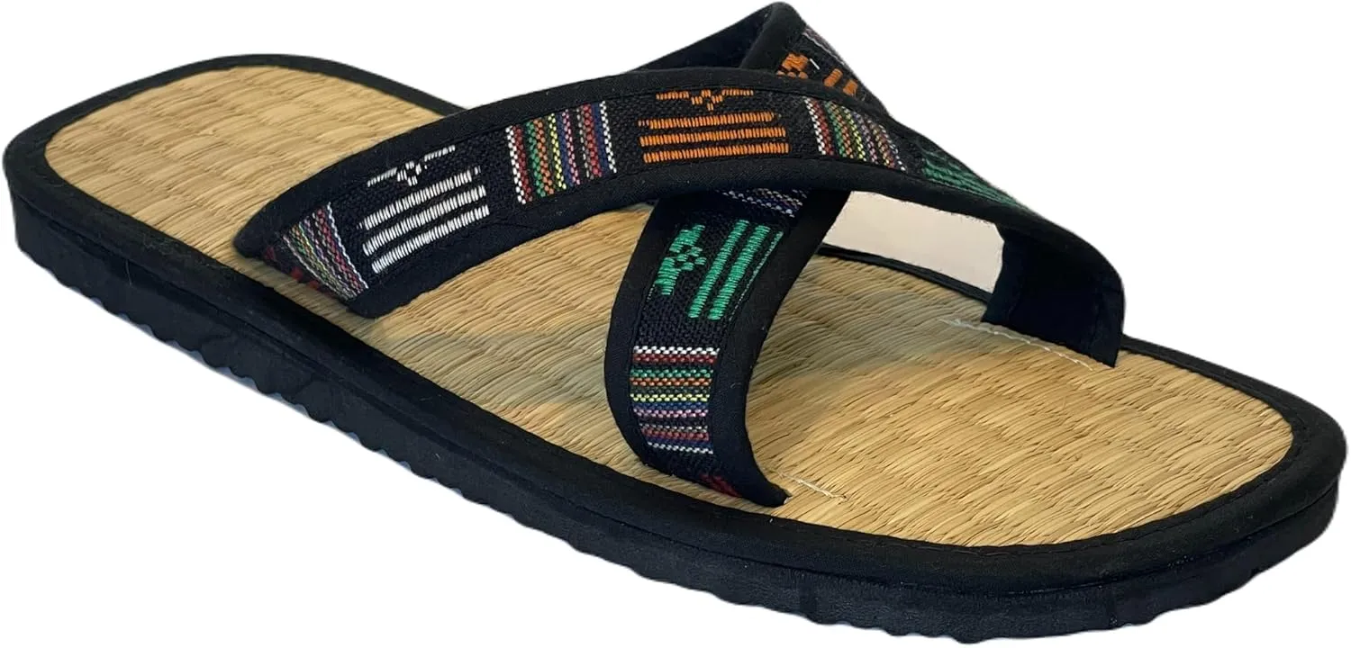 Natural Sedge Mat Sandals for Men & Women | Sustainable Straw Flip Flops | Breathable, Comfortable Spa & Beach Slippers for Home or Hotel