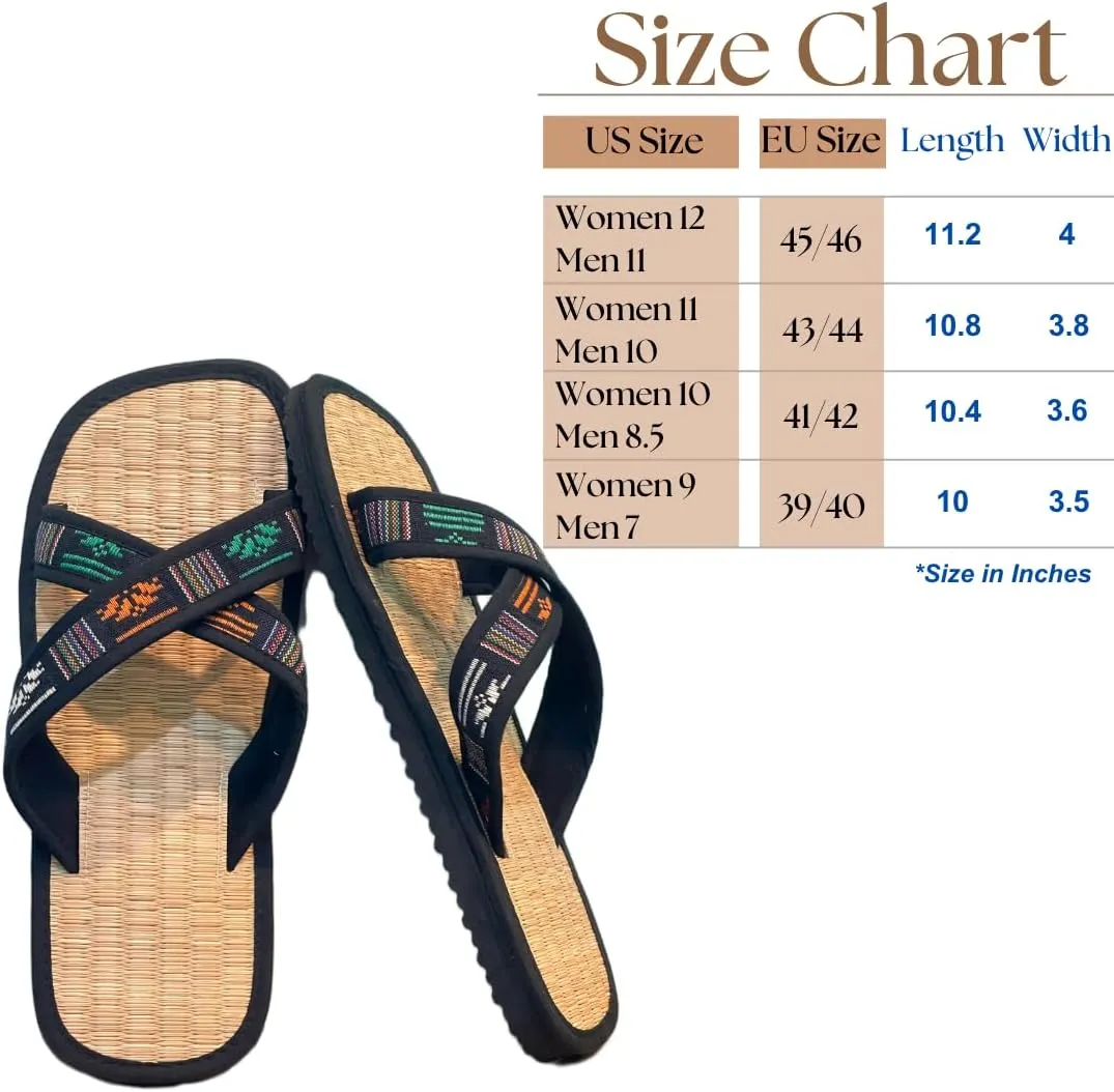 Natural Sedge Mat Sandals for Men & Women | Sustainable Straw Flip Flops | Breathable, Comfortable Spa & Beach Slippers for Home or Hotel