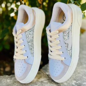 Nude And Silver Sparkle Star Sneakers*
