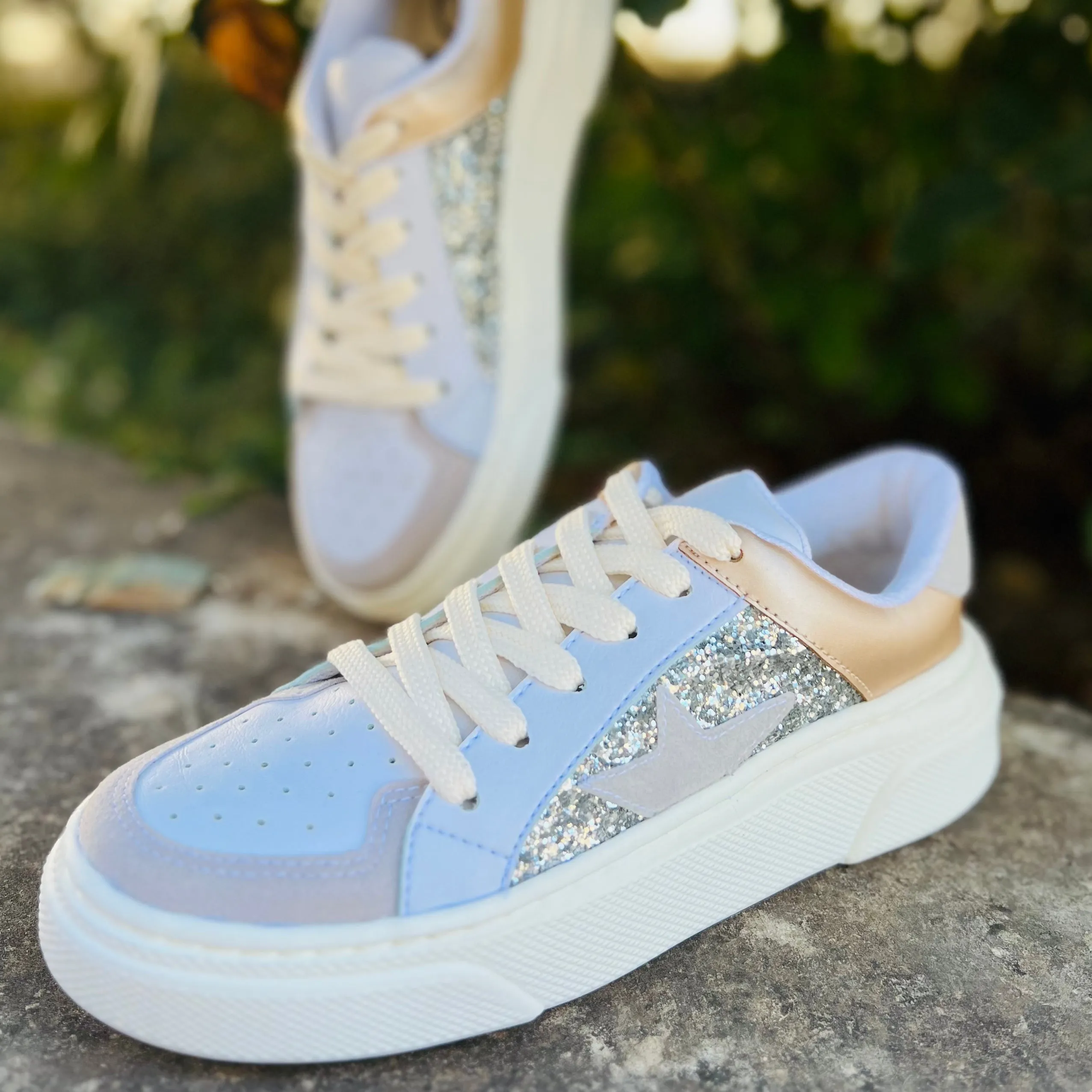 Nude And Silver Sparkle Star Sneakers*