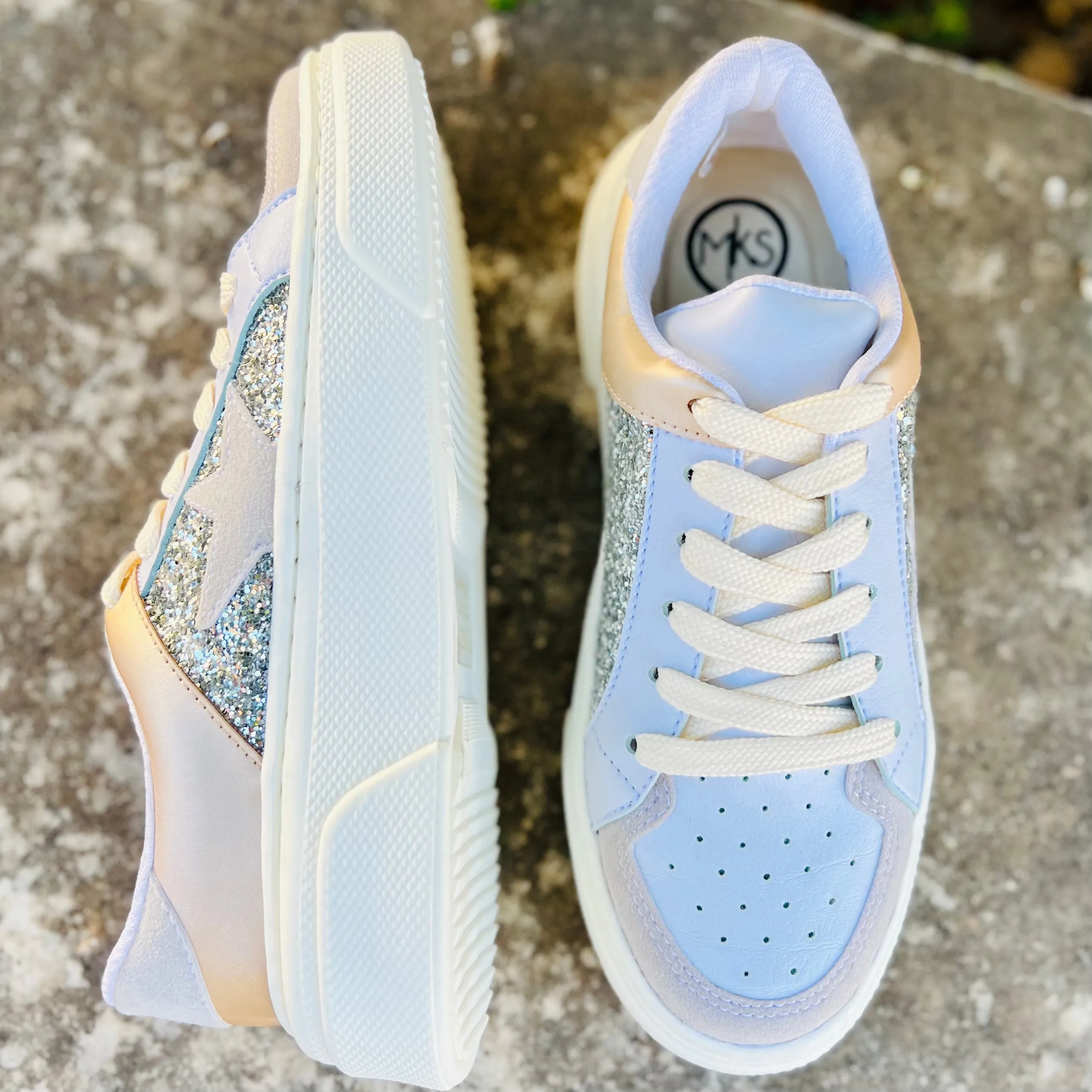 Nude And Silver Sparkle Star Sneakers*