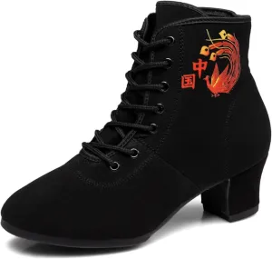 ONAIC Women's Jazz Boots Lace-Up Ballroom Jazz Dance Shoes Salsa Professional Practice 3.5Cm Low Heel Dance Shoes