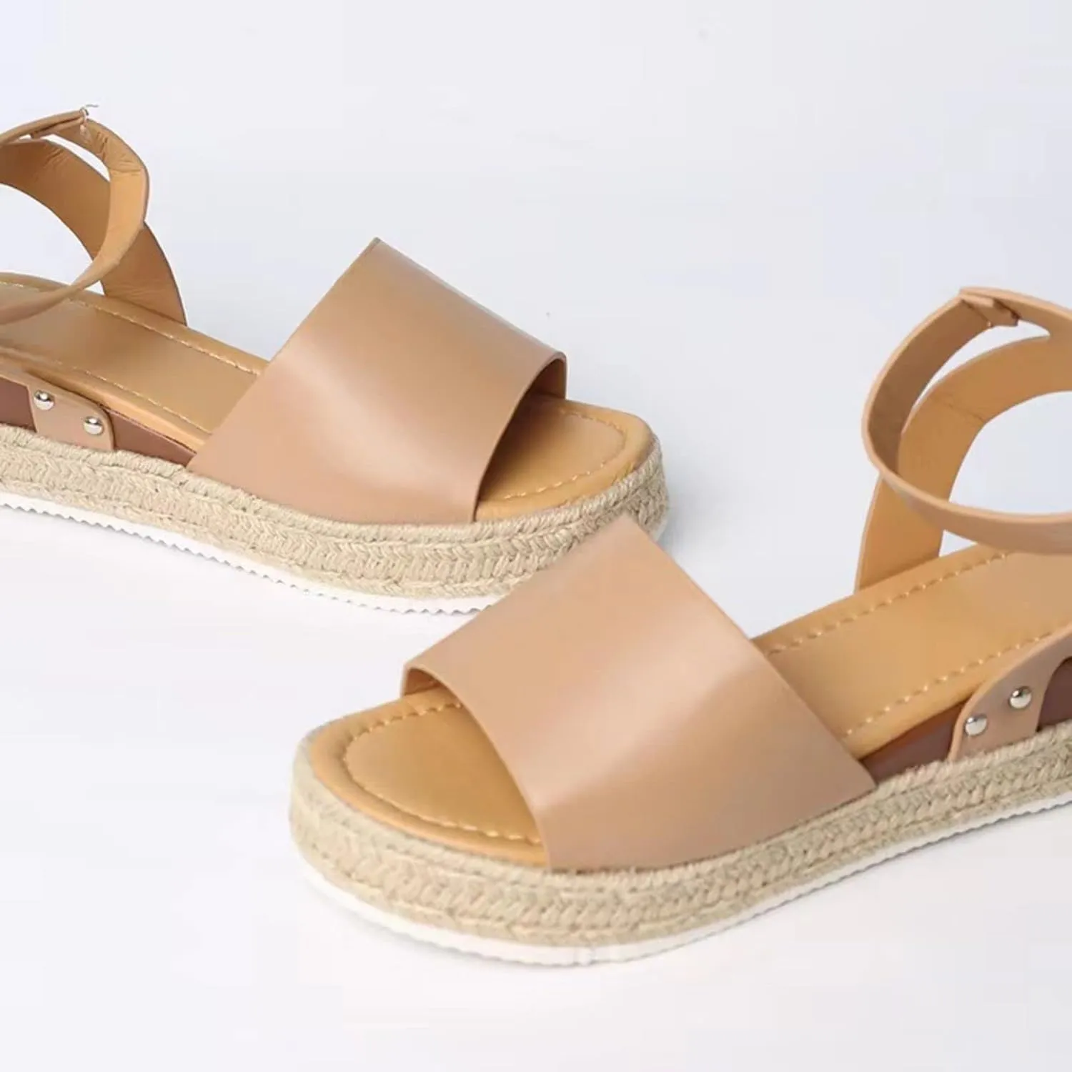 Open Toe Sandals for Women Buckle Ankle Strap Dressy Wedge Sandals 2025 Fashion Summer Wedges Comfortable Casual Walking Shoes Espadrilles Flatform Roman Sandal Breathable Shoes for Office Work Womens
